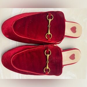 Red Velvet Horsebit Loafer Mules